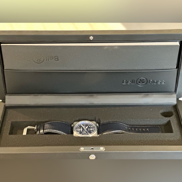 BELL & ROSS BR03-94 Blue Steel Watch Automatic Chronograph 42mm Leather Band - Picture 5 of 9